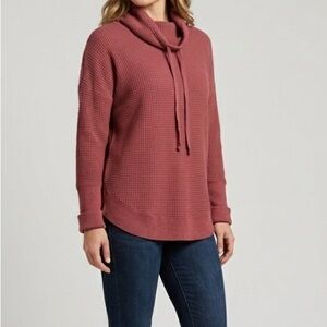 Cynthia Rowley Waffle- Knit Cowl Sweater in Mauve